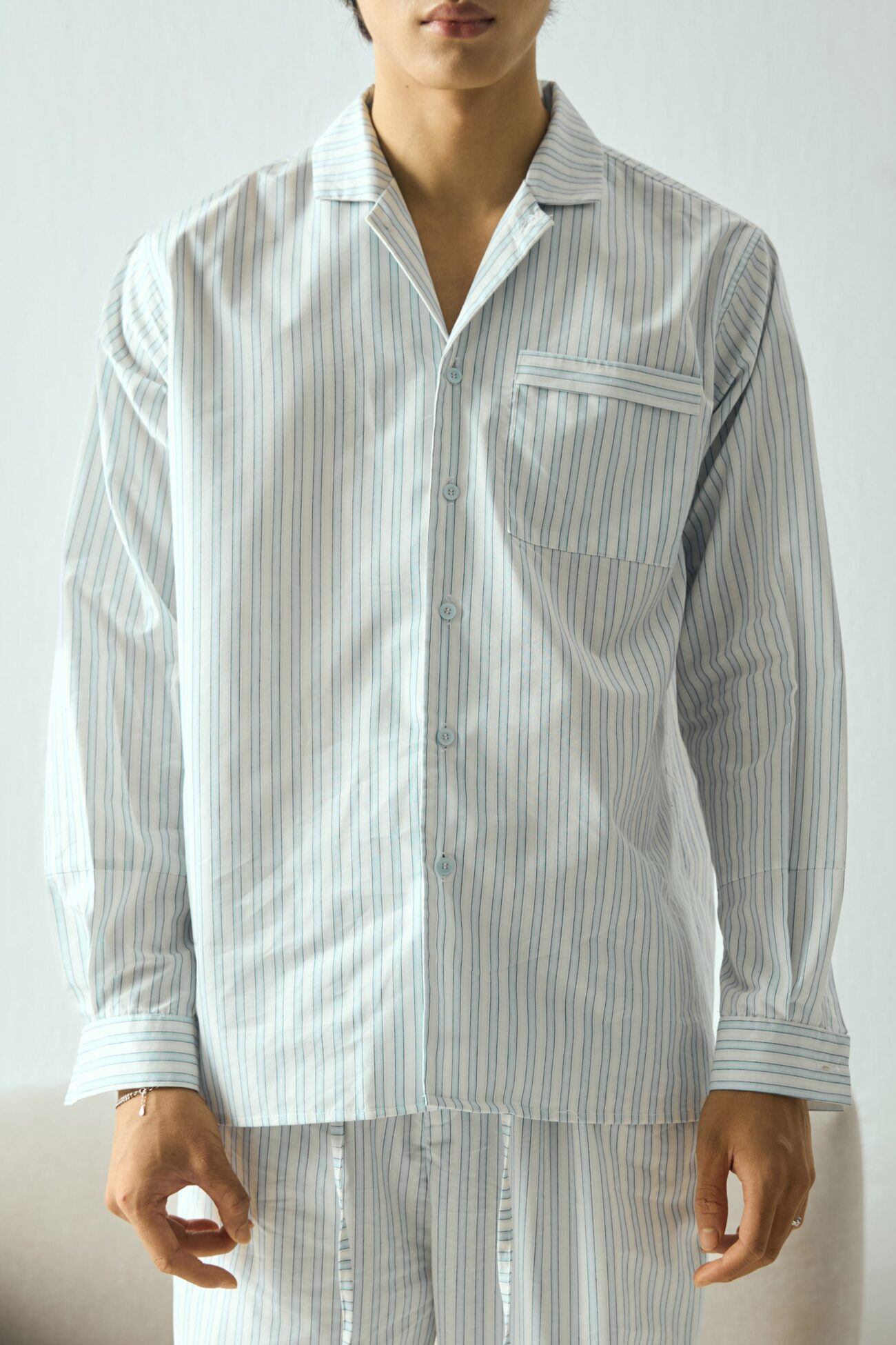 Light Blue Striped Pyjama Shirt - Hình ảnh 2