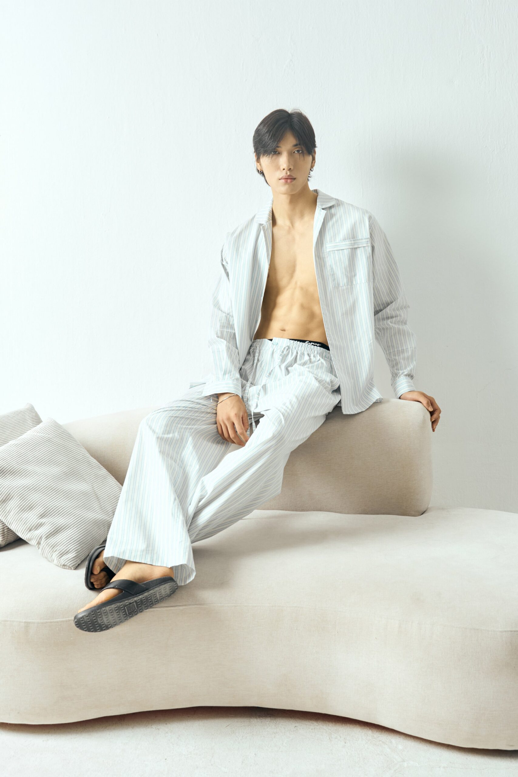 Light Blue Striped Pyjama Shirt - Hình ảnh 3