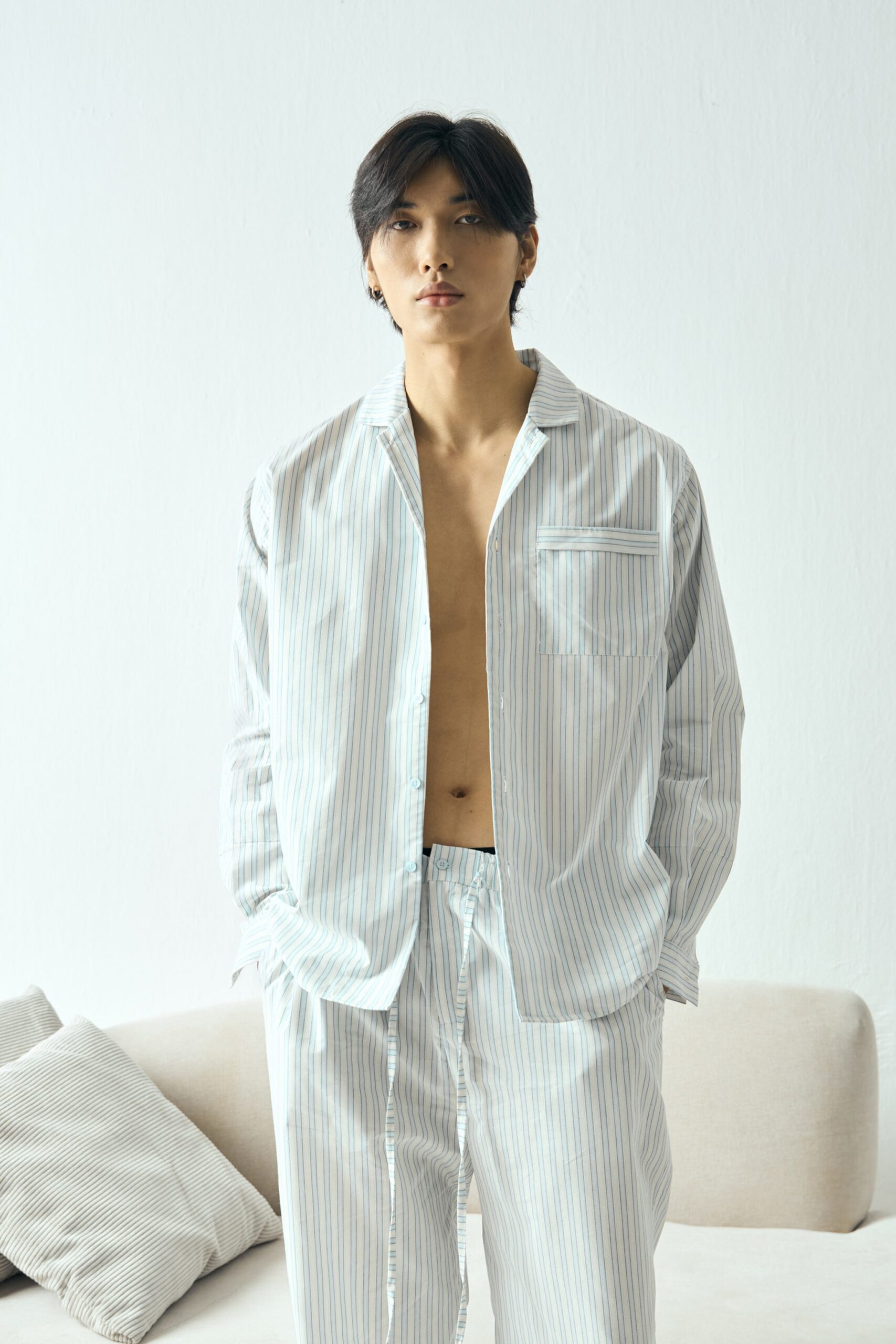 Light Blue Striped Pyjama Shirt